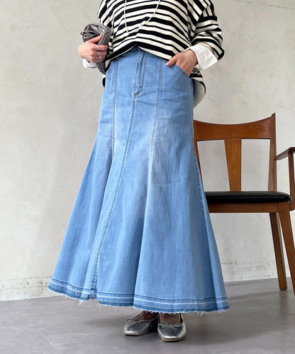 喇叭版型 彈力牛仔半身裙