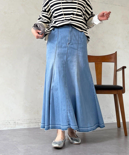 喇叭版型 彈力牛仔半身裙