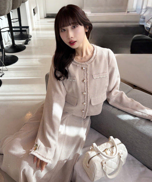 珍珠扣粗花呢夾克