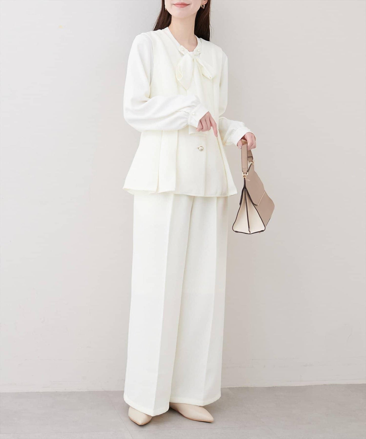 金扣褶襉闊腿褲