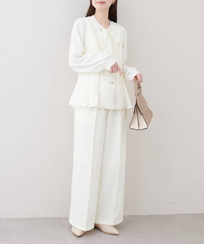 金扣褶襉闊腿褲