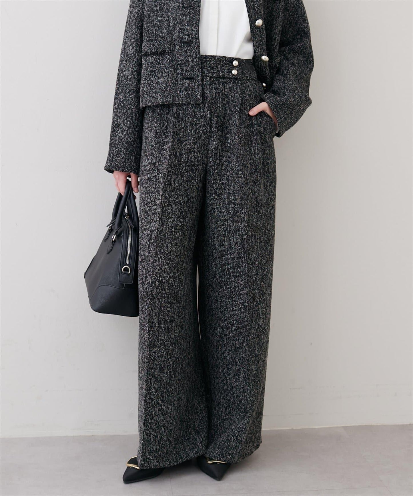 金扣褶襉闊腿褲