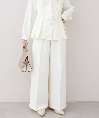 金扣褶襉闊腿褲