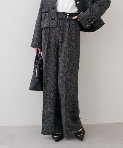 金扣褶襉闊腿褲