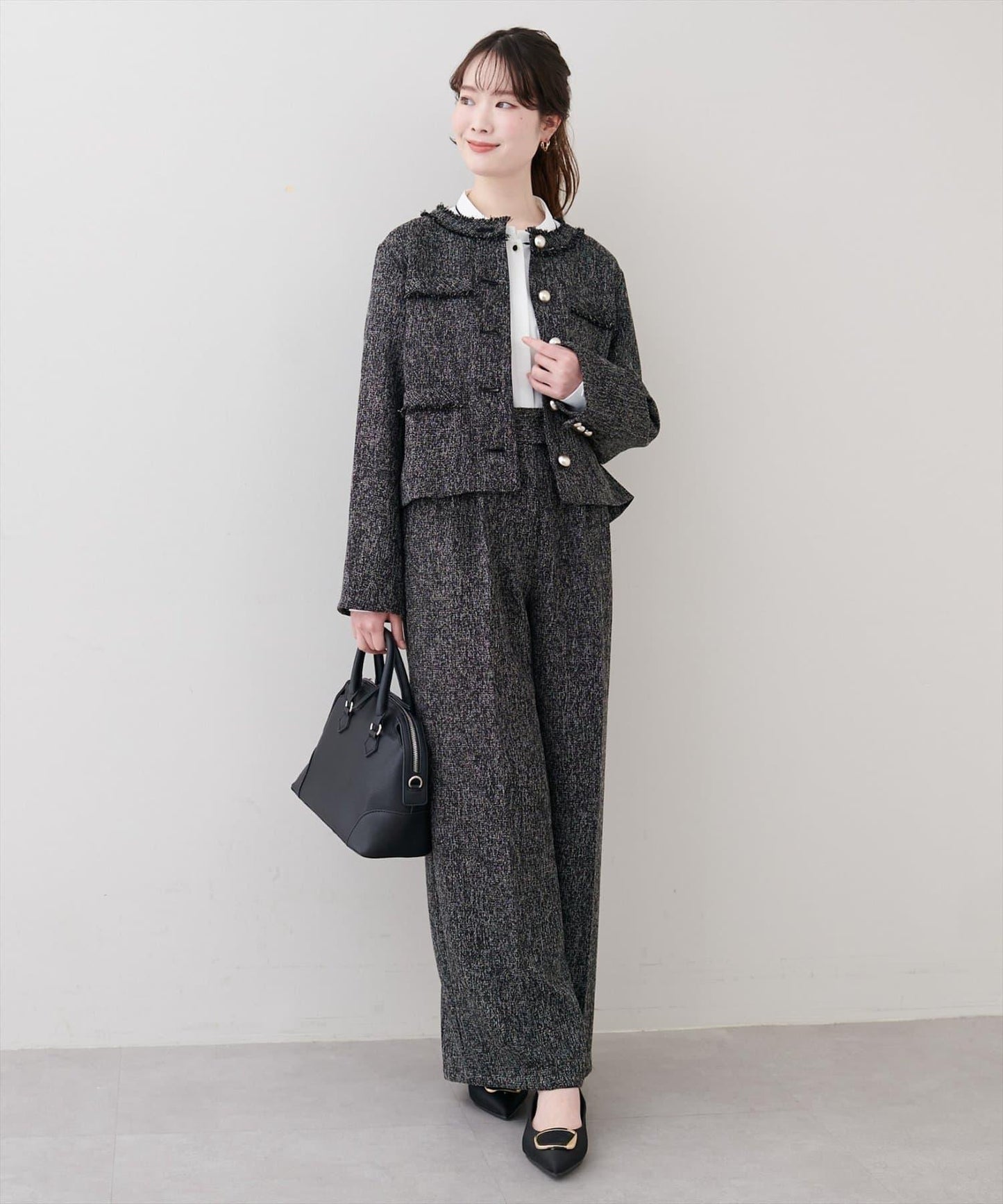 金扣褶襉闊腿褲