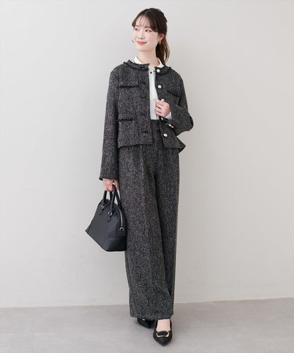 金扣褶襉闊腿褲