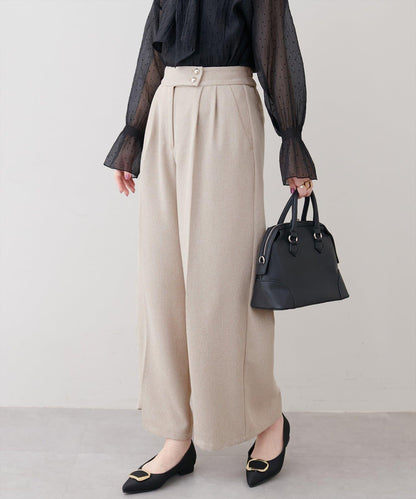 金扣褶襉闊腿褲