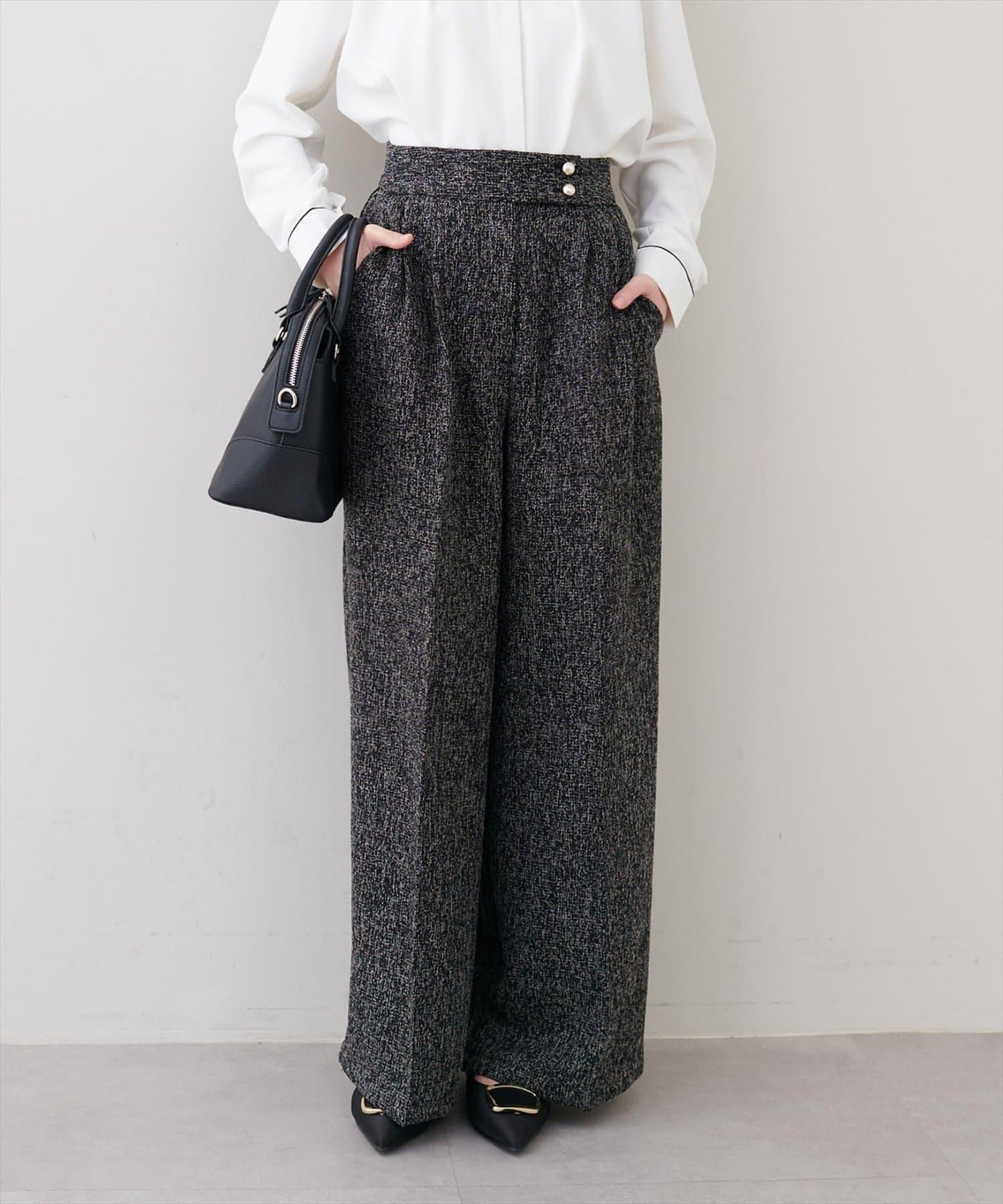 金扣褶襉闊腿褲