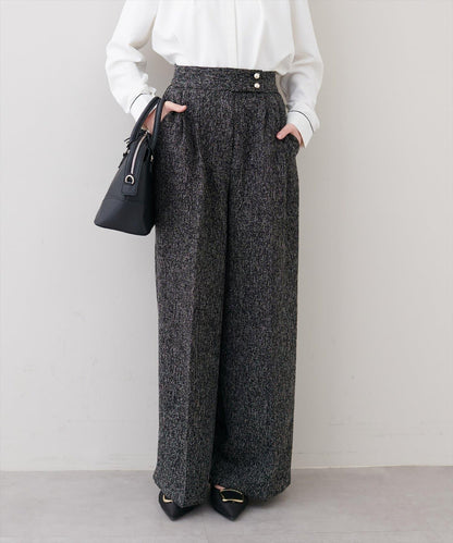 金扣褶襉闊腿褲