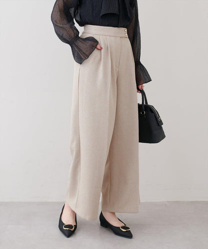 金扣褶襉闊腿褲