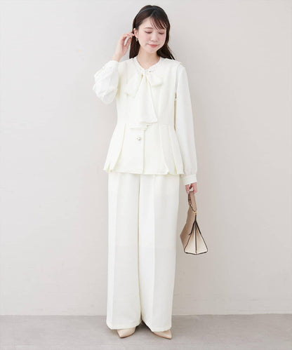 金扣褶襉闊腿褲