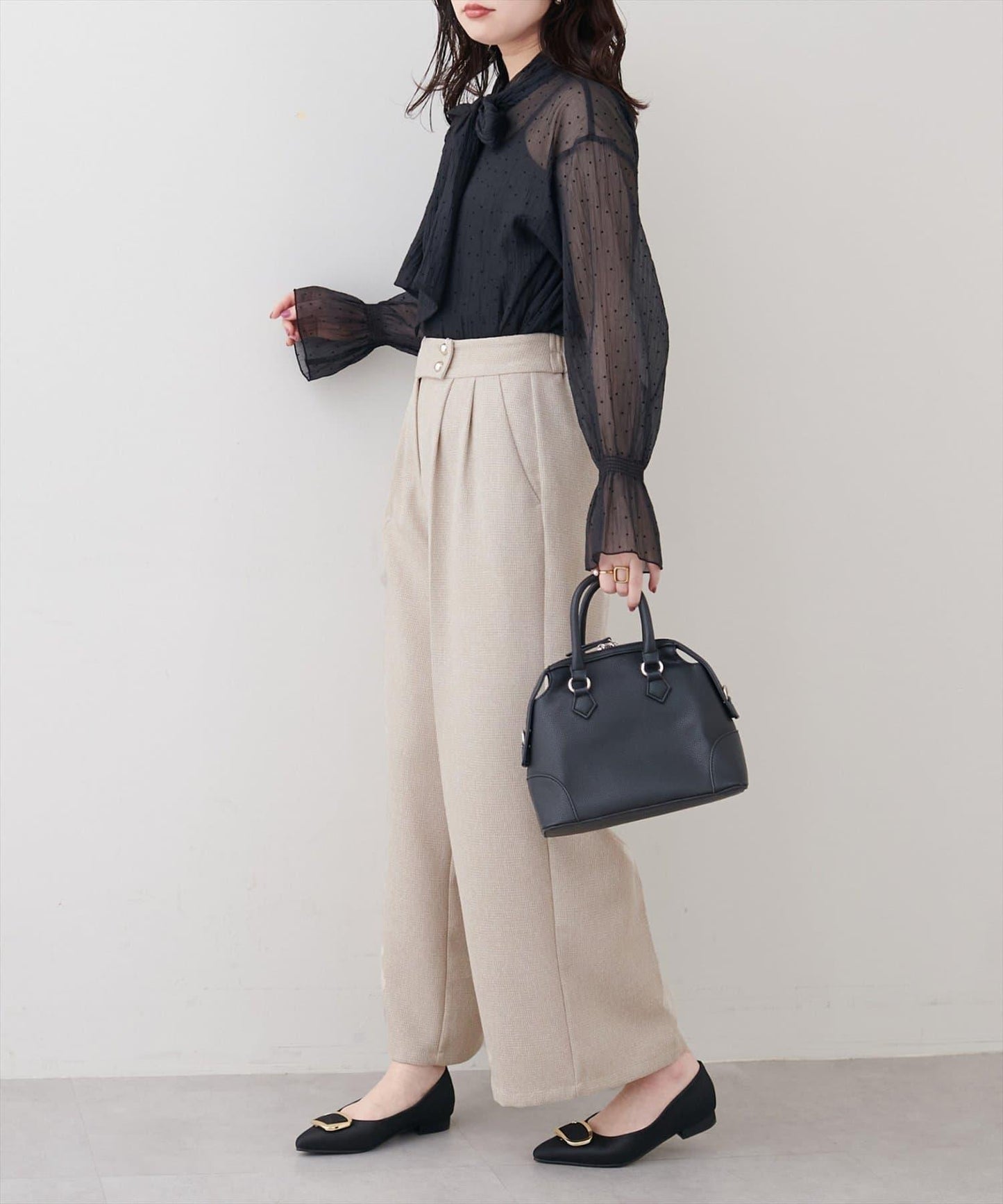 金扣褶襉闊腿褲