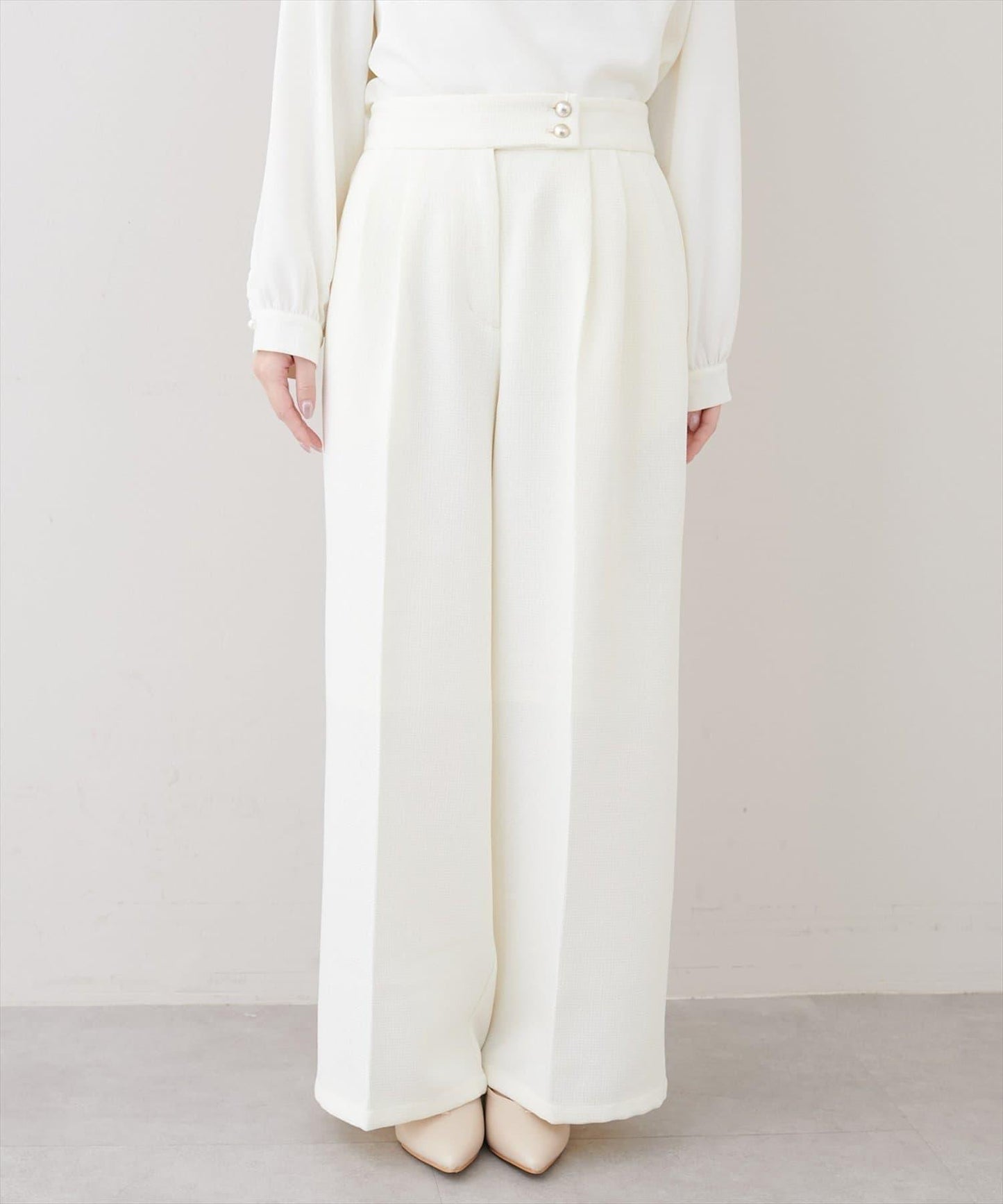 金扣褶襉闊腿褲