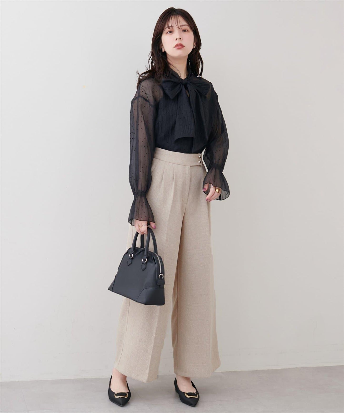 金扣褶襉闊腿褲