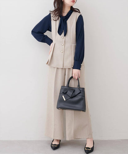 金扣褶襉闊腿褲