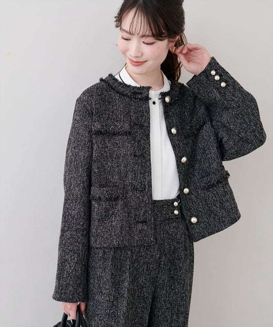 粗花呢寬鬆夾克