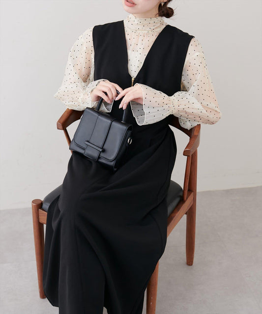 彈力褶飾吊帶連衣裙