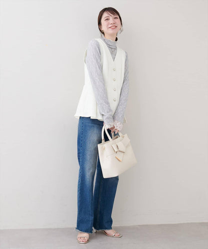 金扣荷葉下襬背心