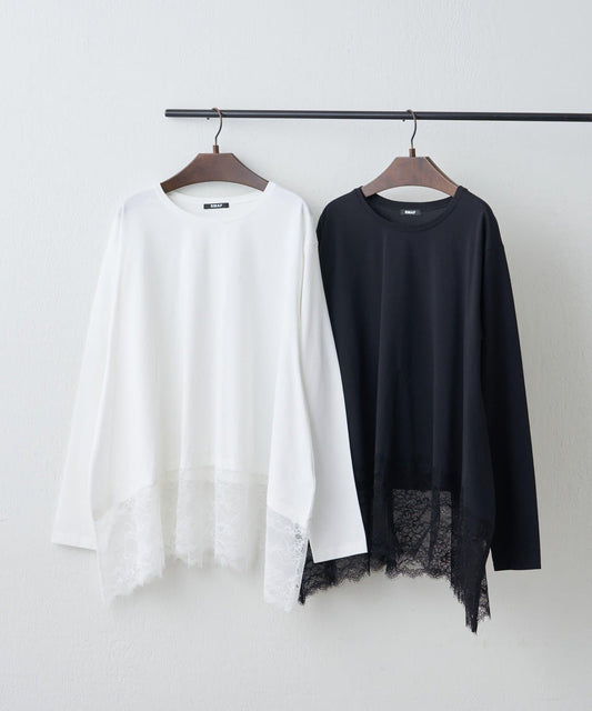 下襬蕾絲不對稱下襬T恤