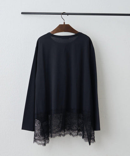 下襬蕾絲不對稱下襬T恤
