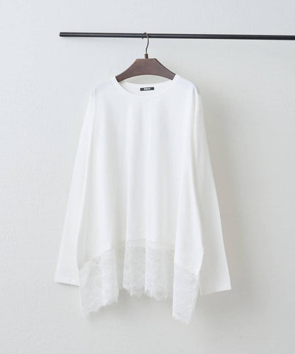下襬蕾絲不對稱下襬T恤