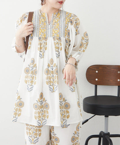 花卉圖案長款設計 襯衫上衣