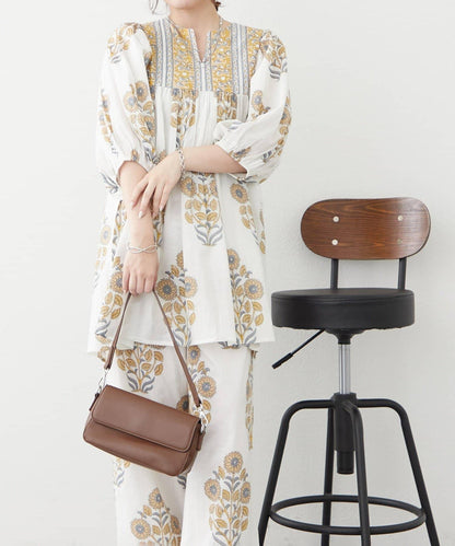 花卉圖案長款設計 襯衫上衣