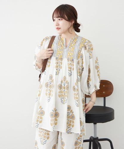 花卉圖案長款設計 襯衫上衣