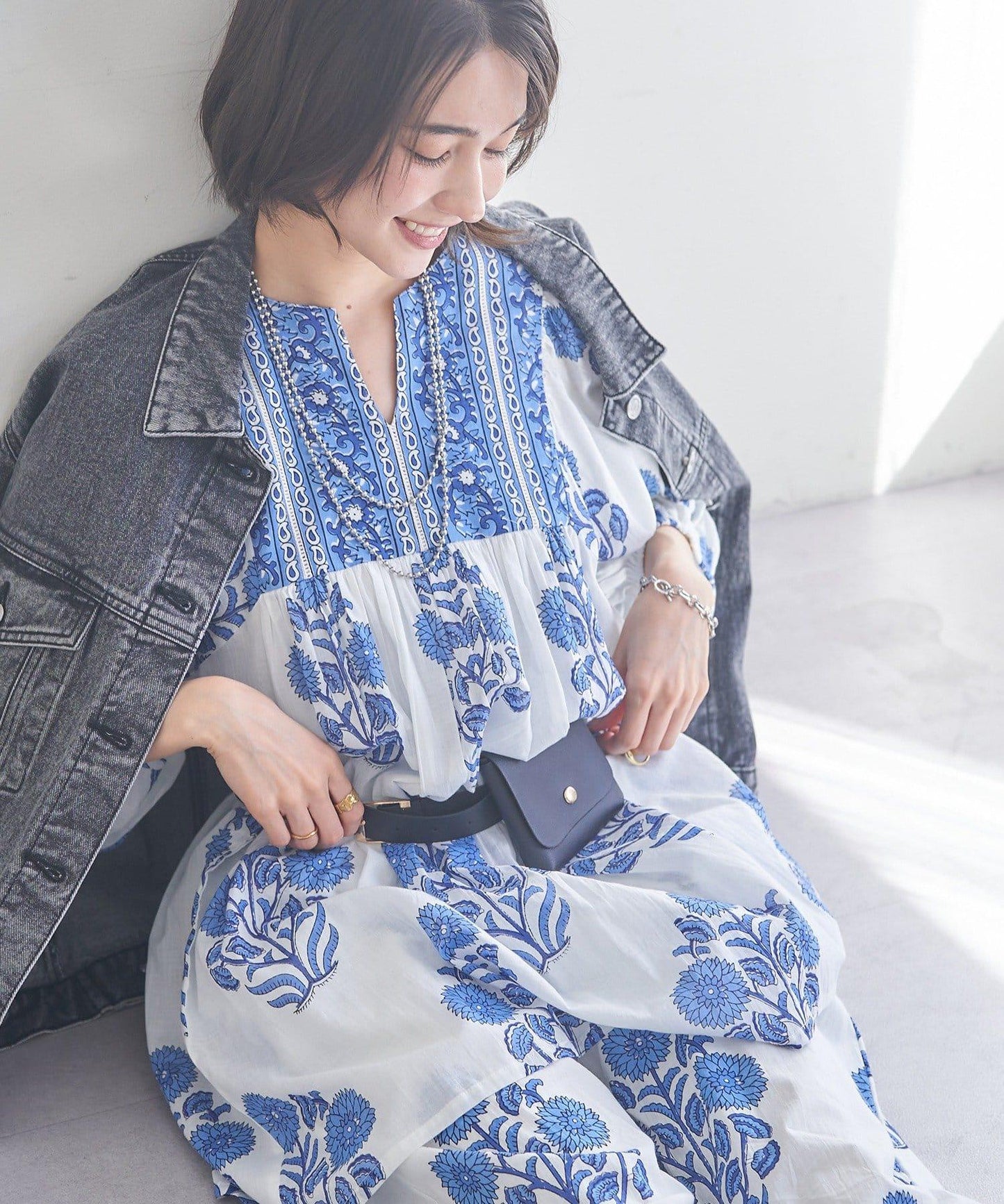 花卉圖案長款設計 襯衫上衣