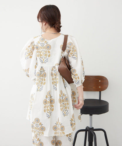 花卉圖案長款設計 襯衫上衣