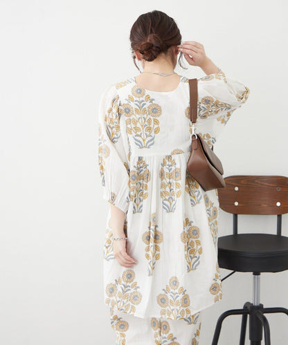 花卉圖案長款設計 襯衫上衣