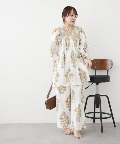 花卉圖案長款設計 襯衫上衣