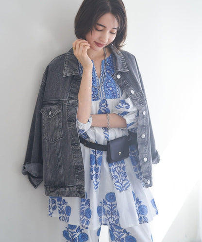 花卉圖案長款設計 襯衫上衣