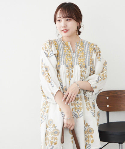 花卉圖案長款設計 襯衫上衣