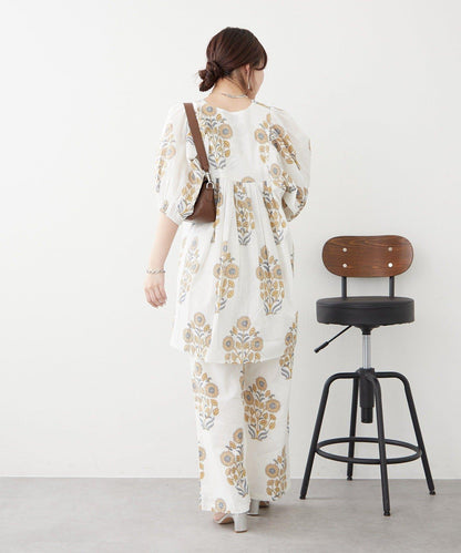 花卉圖案長款設計 襯衫上衣