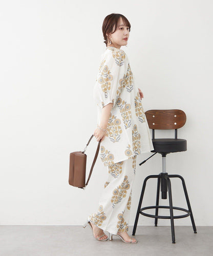 花卉圖案長款設計 襯衫上衣