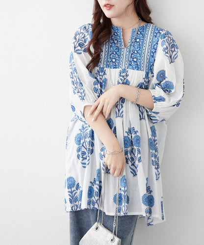 花卉圖案長款設計 襯衫上衣