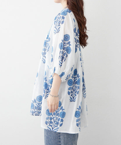 花卉圖案長款設計 襯衫上衣