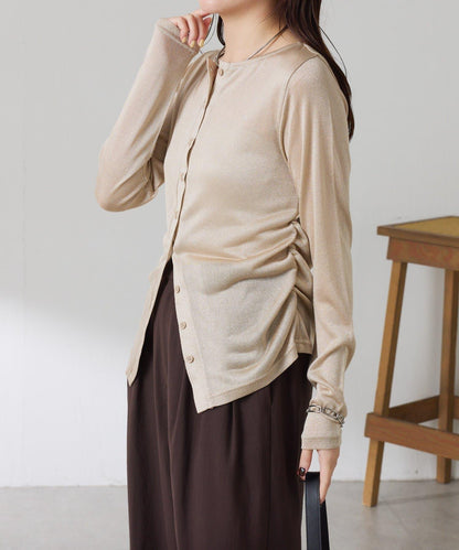 側褶皺設計 針織開衫