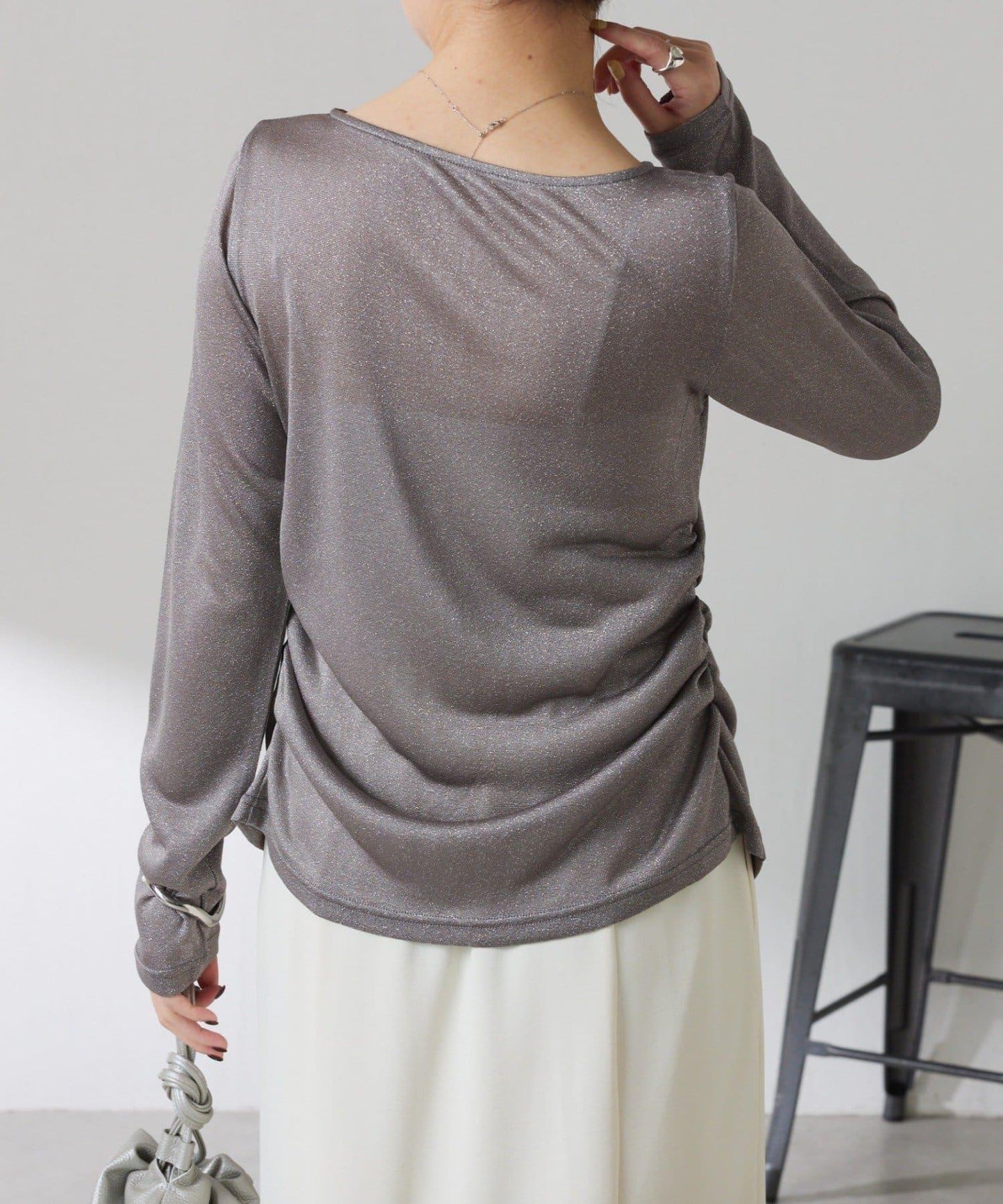 側褶皺設計 針織開衫