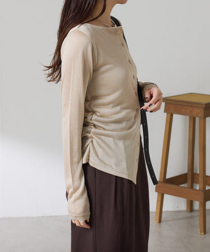 側褶皺設計 針織開衫