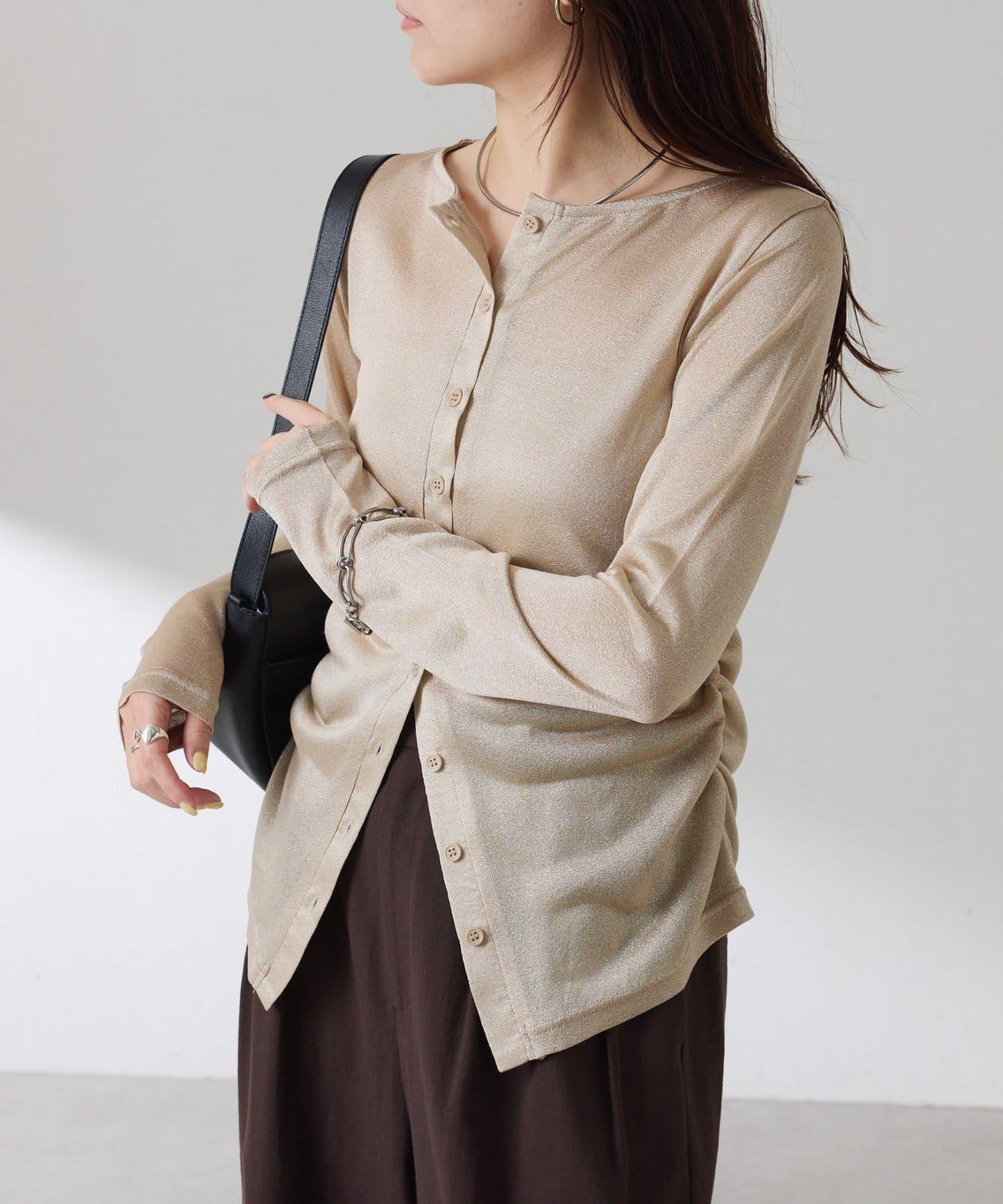 側褶皺設計 針織開衫