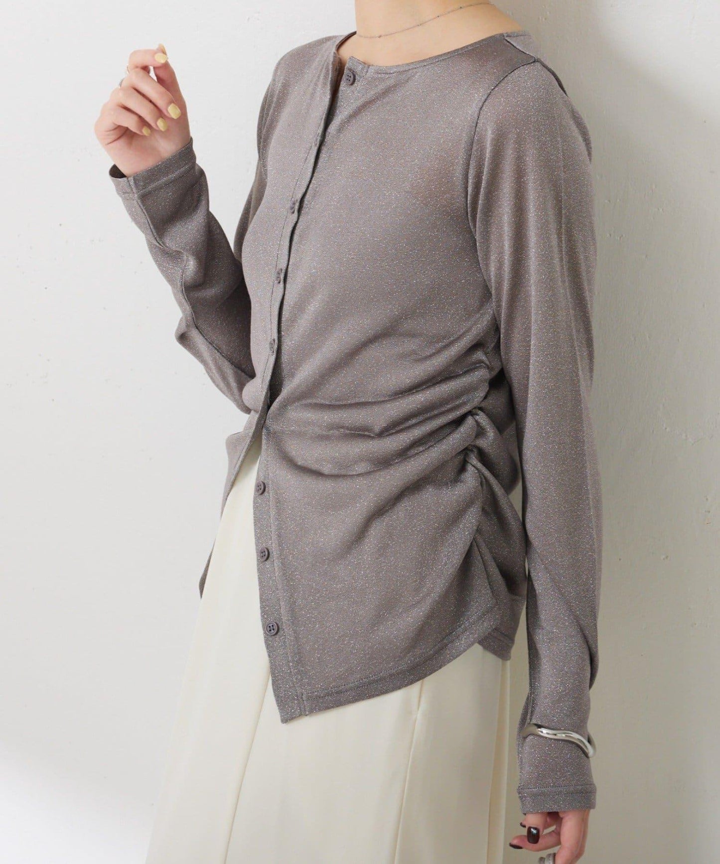 側褶皺設計 針織開衫