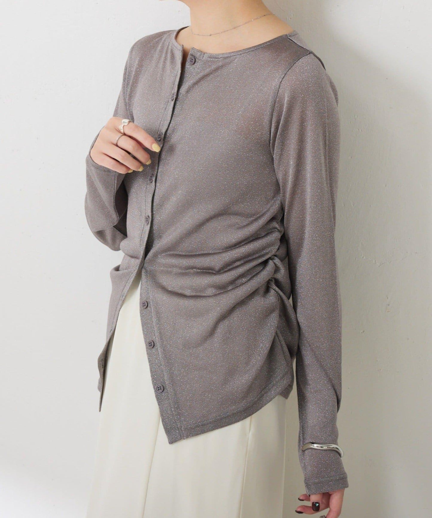 側褶皺設計 針織開衫