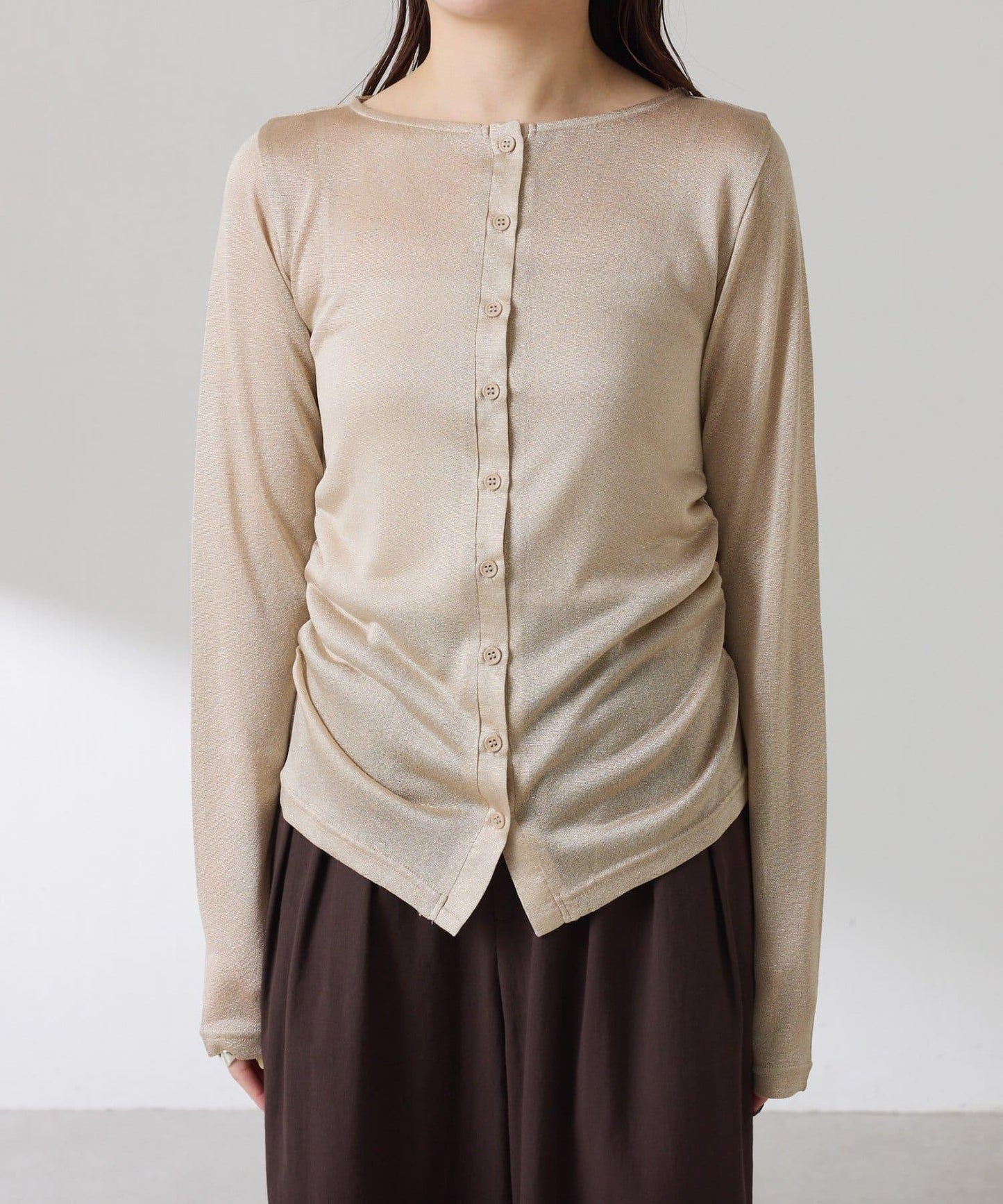 側褶皺設計 針織開衫