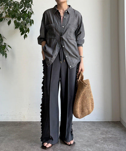 彈力喬其紗側邊荷葉邊褲子（網絡限定）