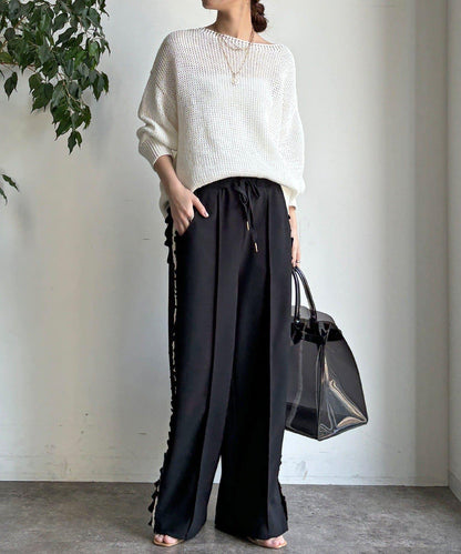 彈力喬其紗側邊荷葉邊褲子（網絡限定）