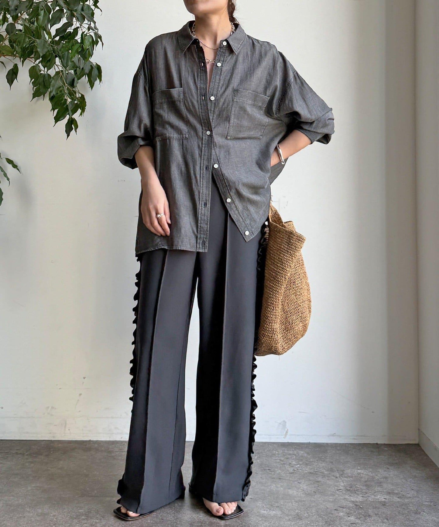 彈力喬其紗側邊荷葉邊褲子（網絡限定）