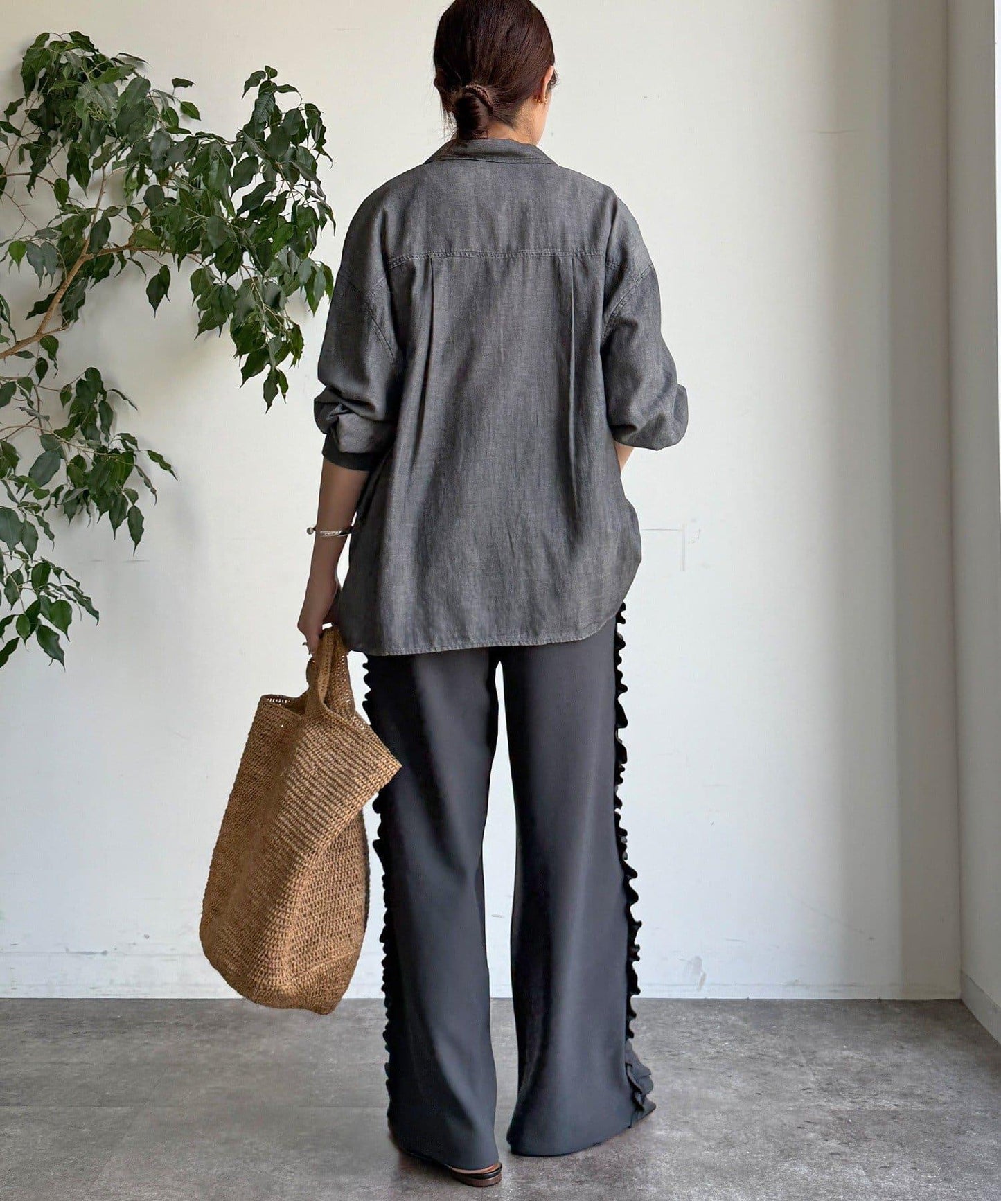 彈力喬其紗側邊荷葉邊褲子（網絡限定）