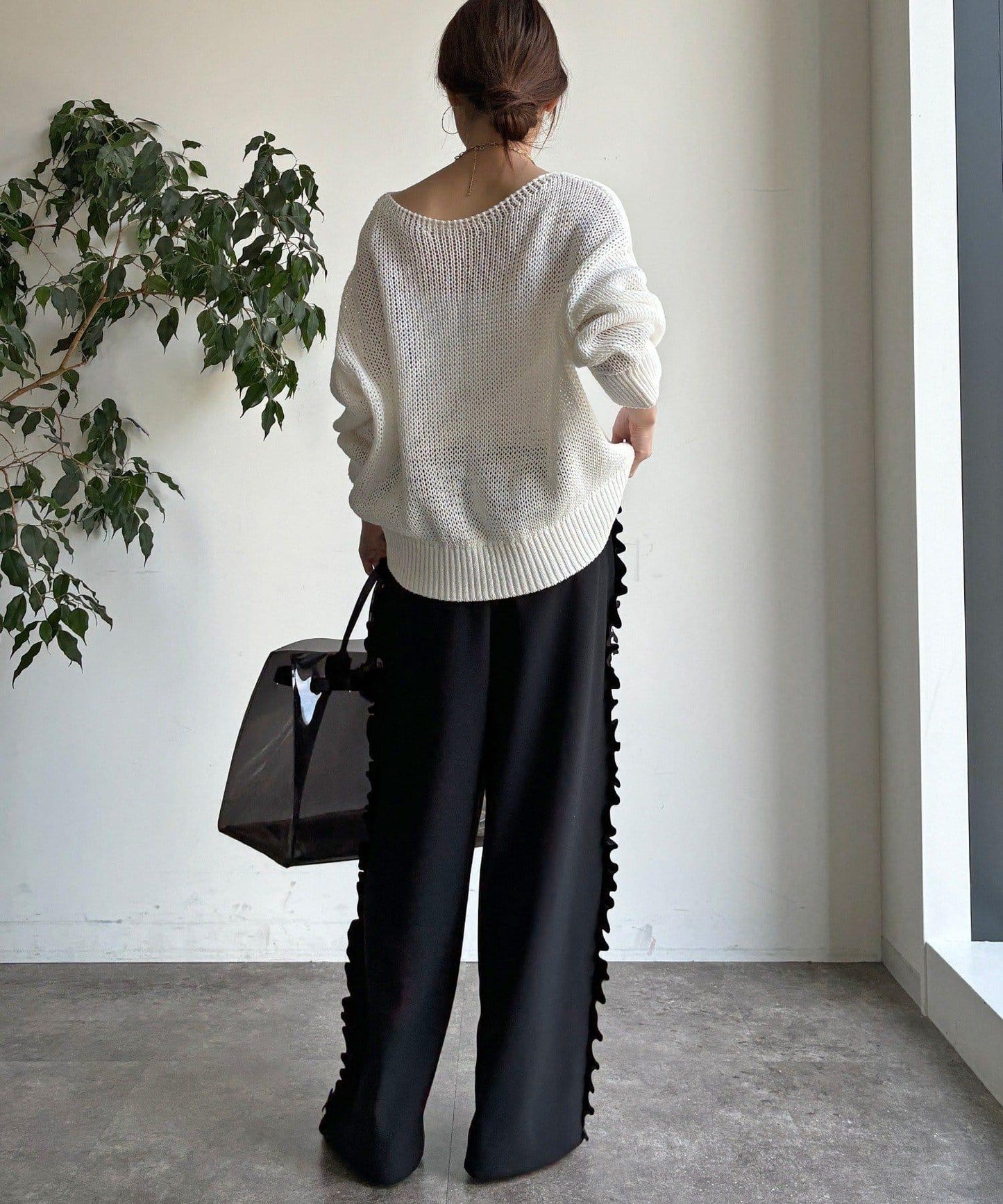 彈力喬其紗側邊荷葉邊褲子（網絡限定）